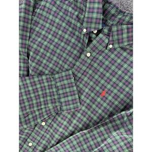 Ralph Lauren Plaid Button Down Shirt Mens L Green Blue Red Cotton